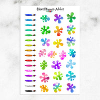 Watercolour Paintbrushes and Paint Splats Planner Stickers (S-502)