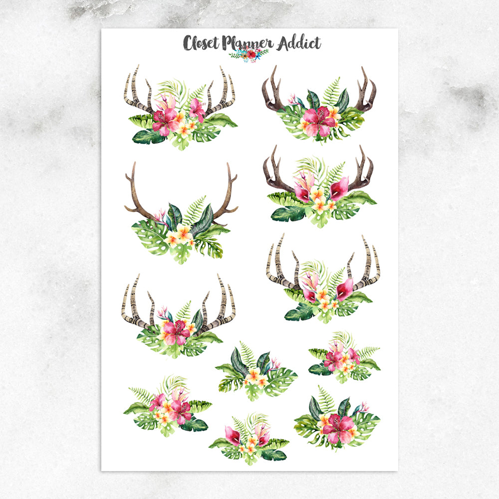 Tropical Floral Boho Skulls Planner Stickers (S-505)