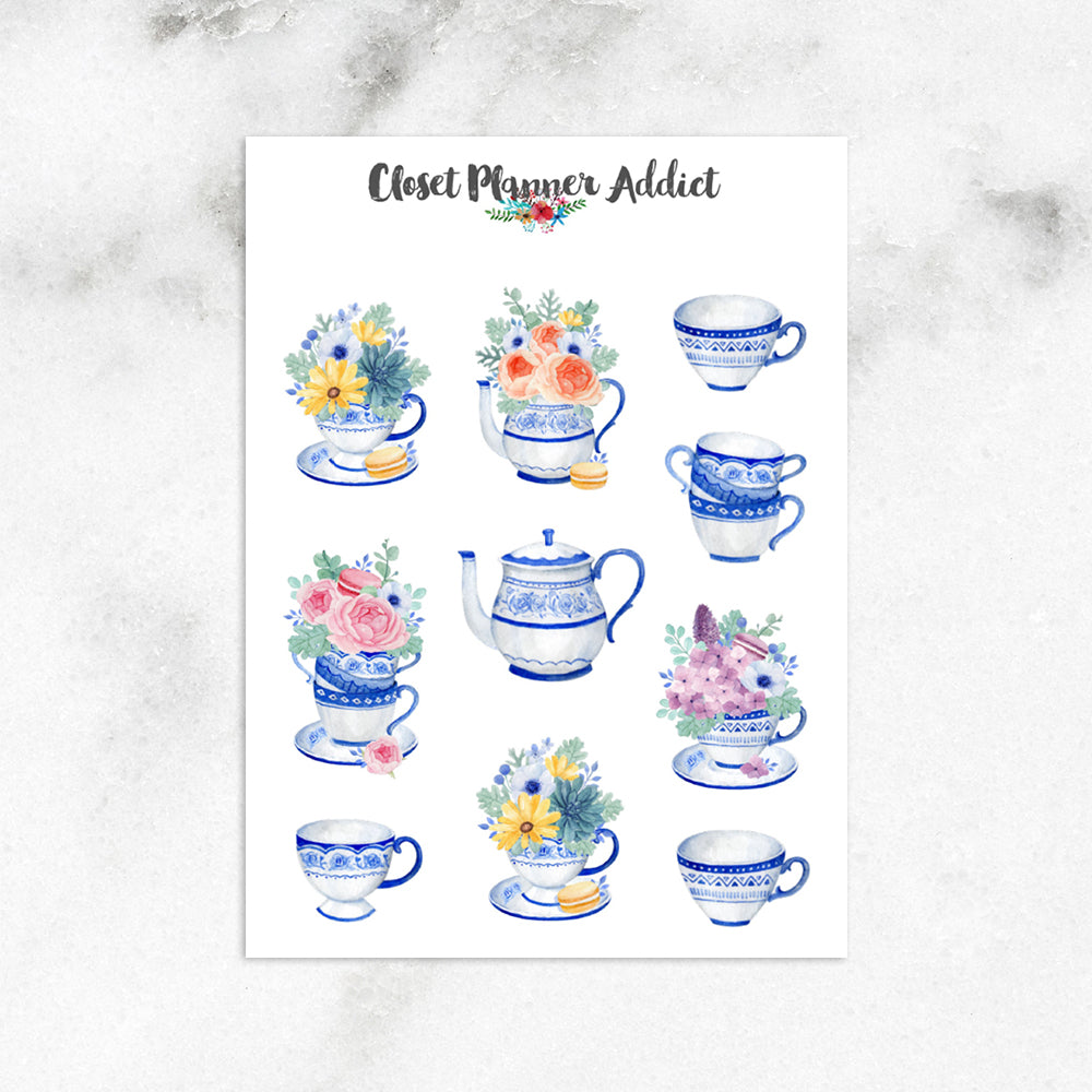 Flowers In Blue China Planner Stickers (S-514)