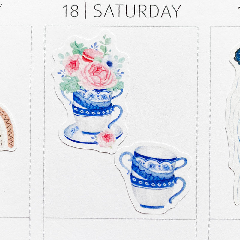 Flowers In Blue China Planner Stickers (S-514)