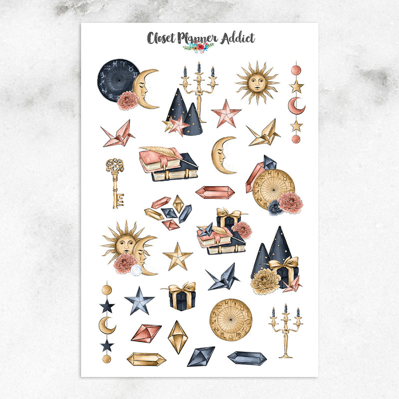 Zodiac Planner Stickers | Crystals Gems Stickers | Celestial Stickers  (S-527)