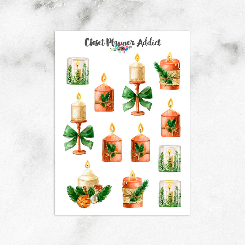 Christmas Candles Planner Stickers (S-529)