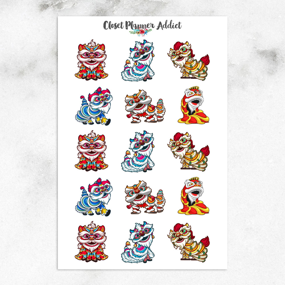 Lion Dance Planner Stickers | Chinese New Year Stickers | Lunar New Year Stickers (S-540)