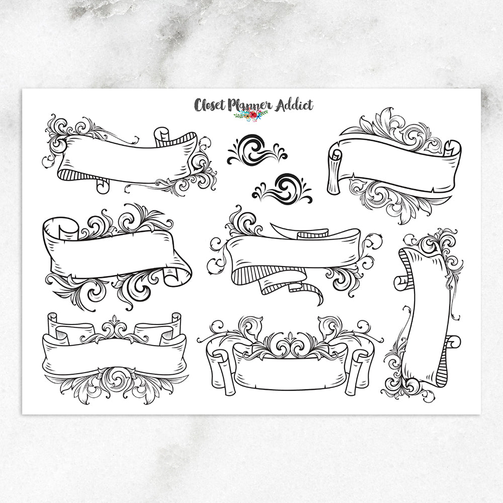 Floral Banners Planner Stickers (S-545)