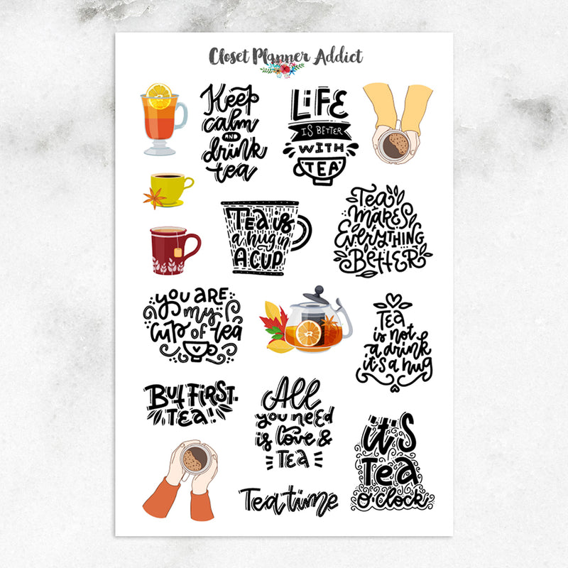 Tea Lover and Quotes Planner Stickers (S-547)