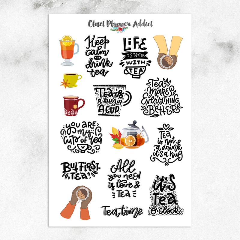 Tea Lover and Quotes Planner Stickers (S-547)