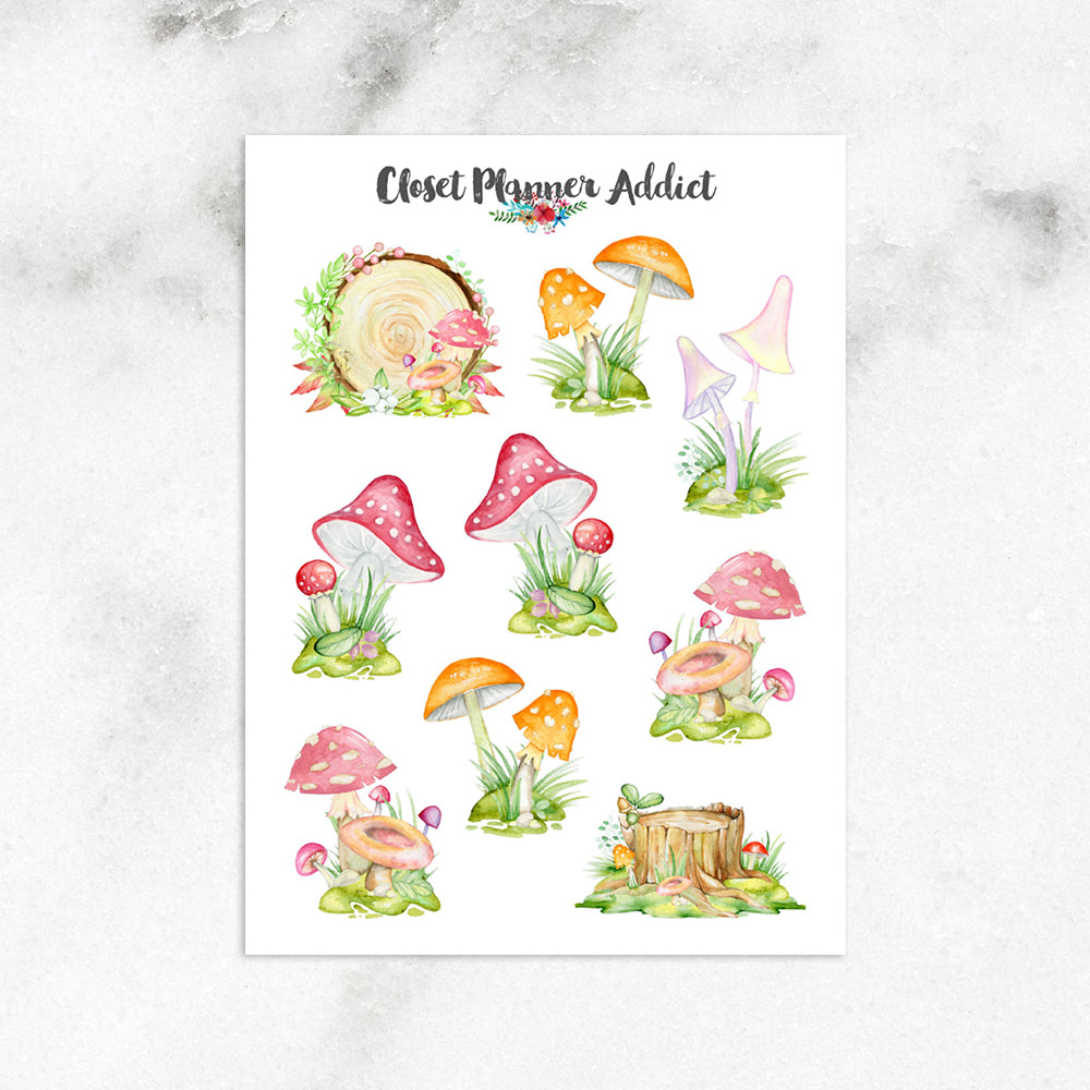 Watercolour Mushrooms Planner Stickers (S-556)
