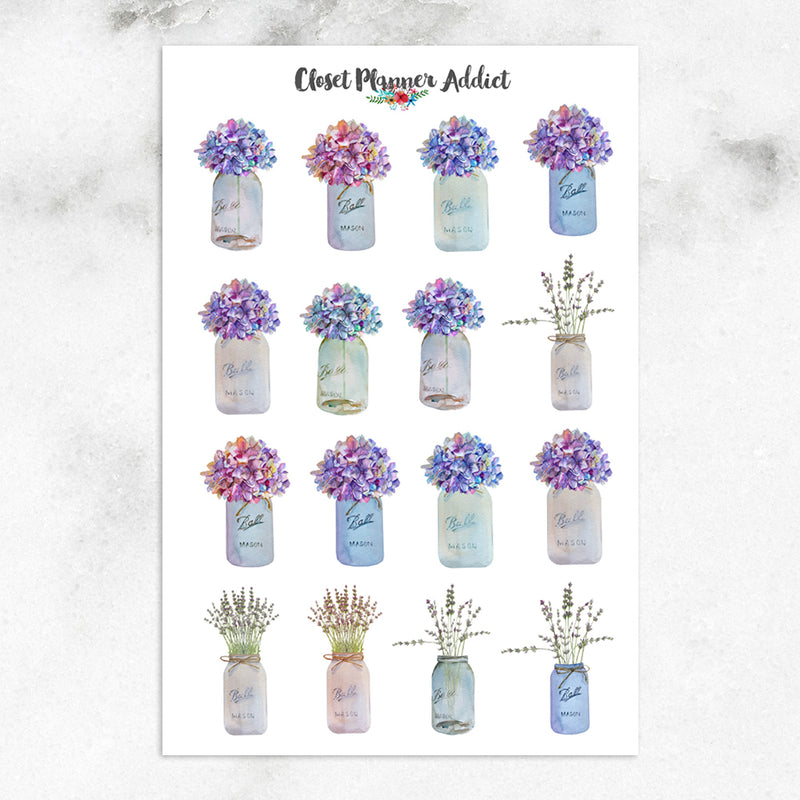 Flowers in Mason Jars Planner Stickers (S-565)