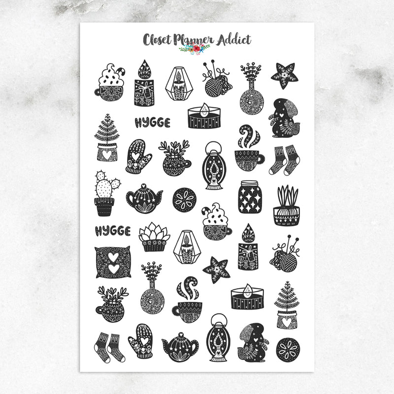 Monochromatic Winter Hygge Planner Stickers (S-571)