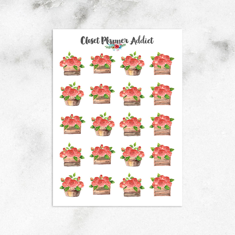 Watercolour Roses in Crates Planner Stickers (S-575)