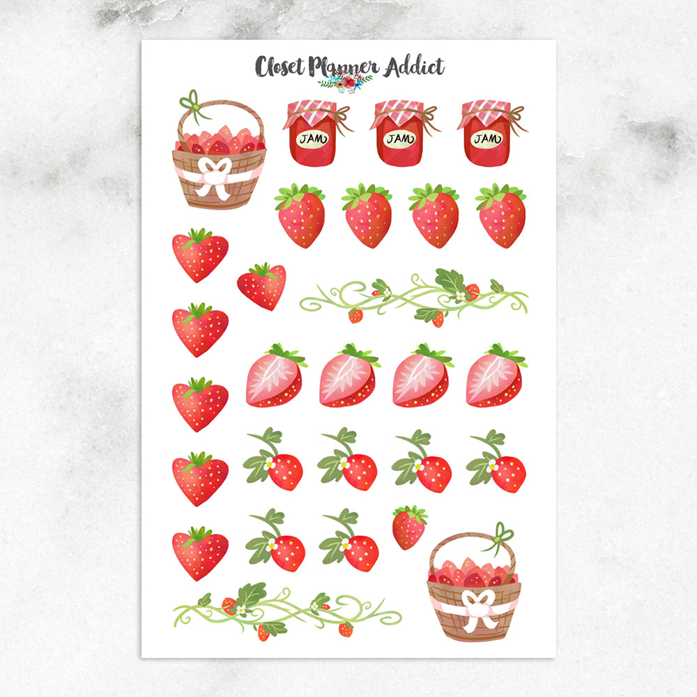Cute Strawberries Planner Stickers (S-577)