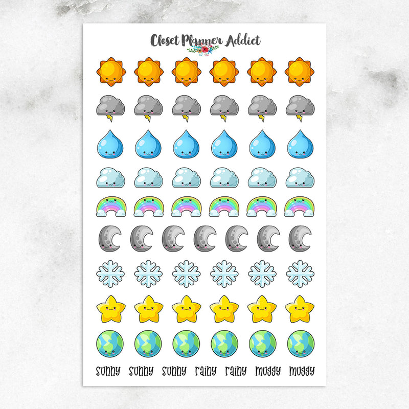 Kawaii Weather Icons Planner Stickers (S-578)