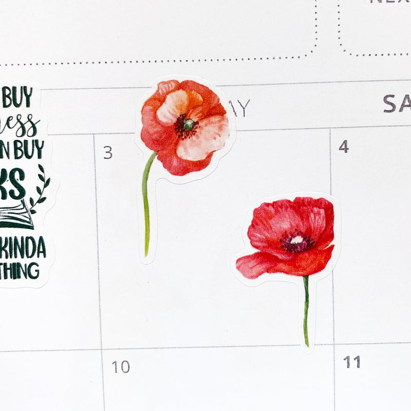 Watercolour Poppies Planner Stickers by Closet Planner Addict (S-587)