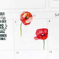 Watercolour Poppies Planner Stickers by Closet Planner Addict (S-587)