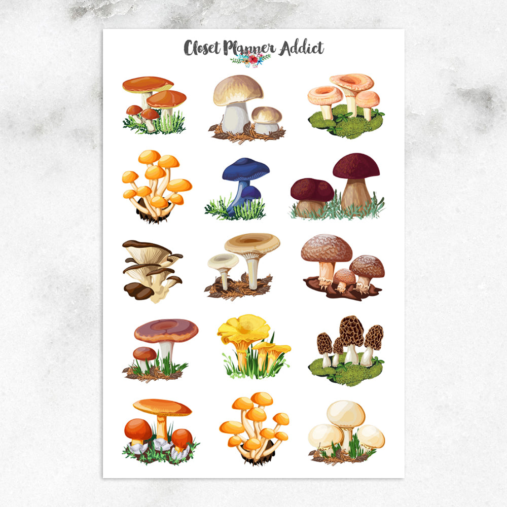 Colourful Mushrooms Planner Stickers (S-591)