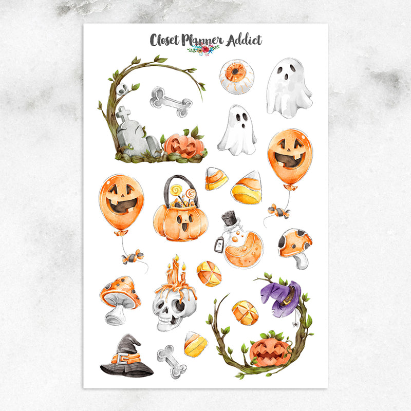 Watercolour Halloween Planner Stickers (S-595)