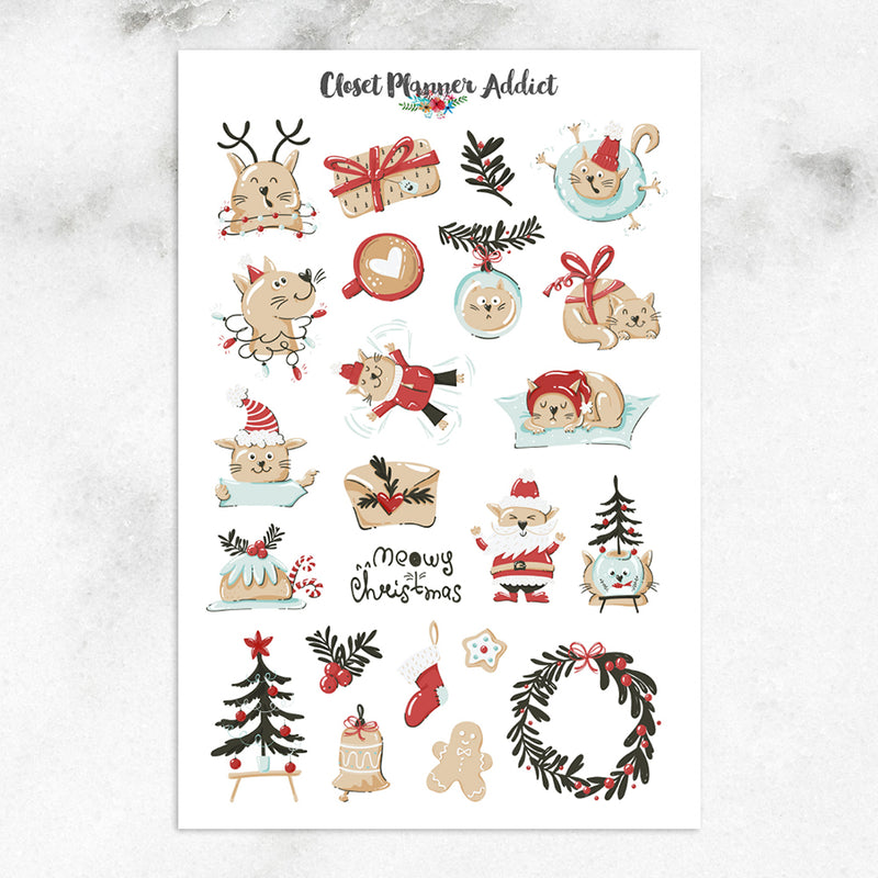 Merry Meowmas Christmas Cats Planner Stickers (S-600)