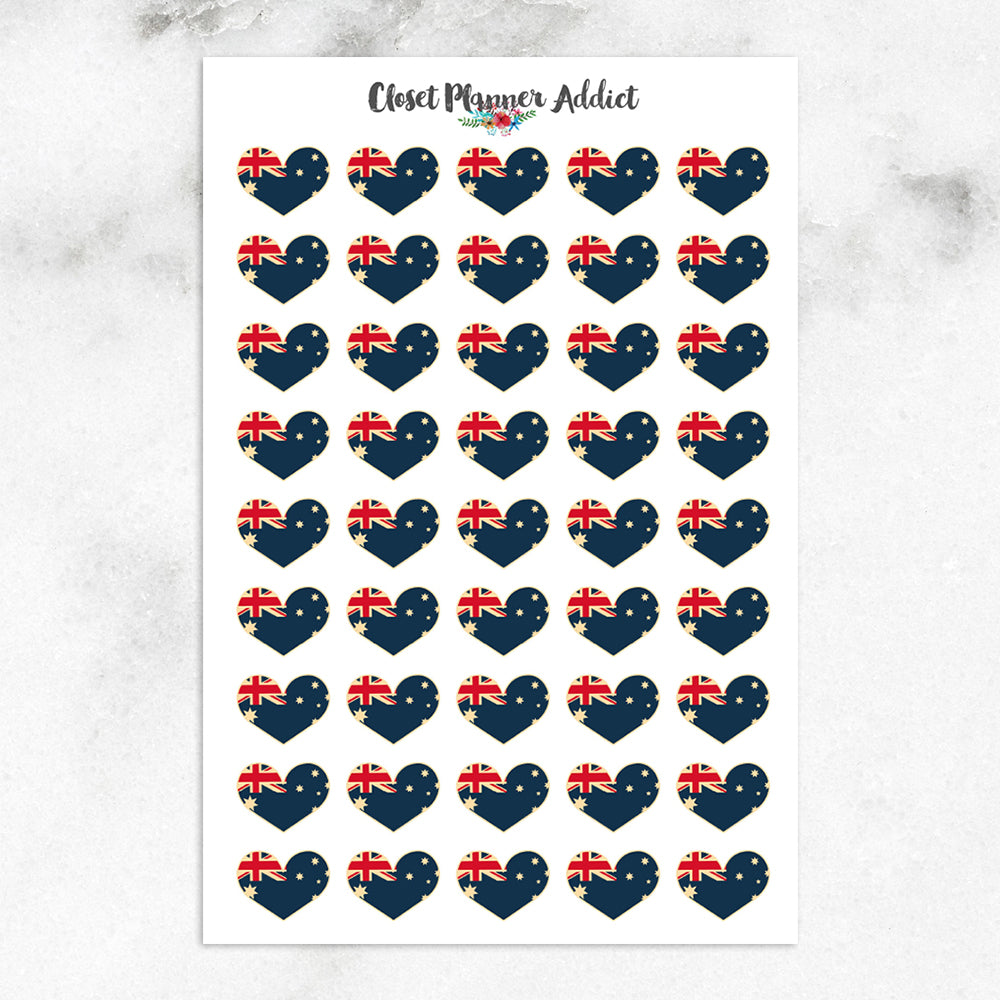 Australian Flag Hearts Planner Stickers (S-606)
