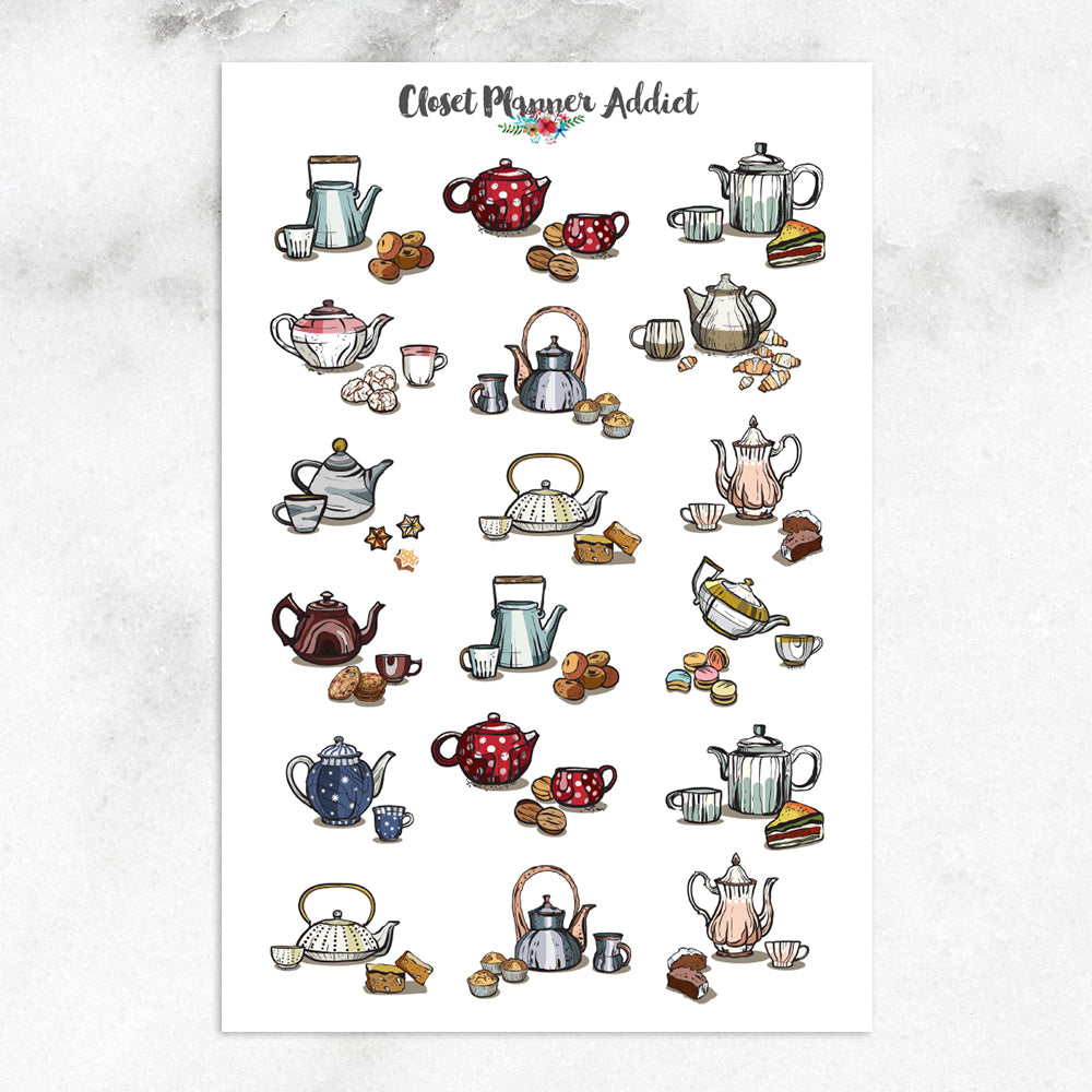 Cuppa Tea Planner Stickers | Teapot and Teacup Stickers (S-608)