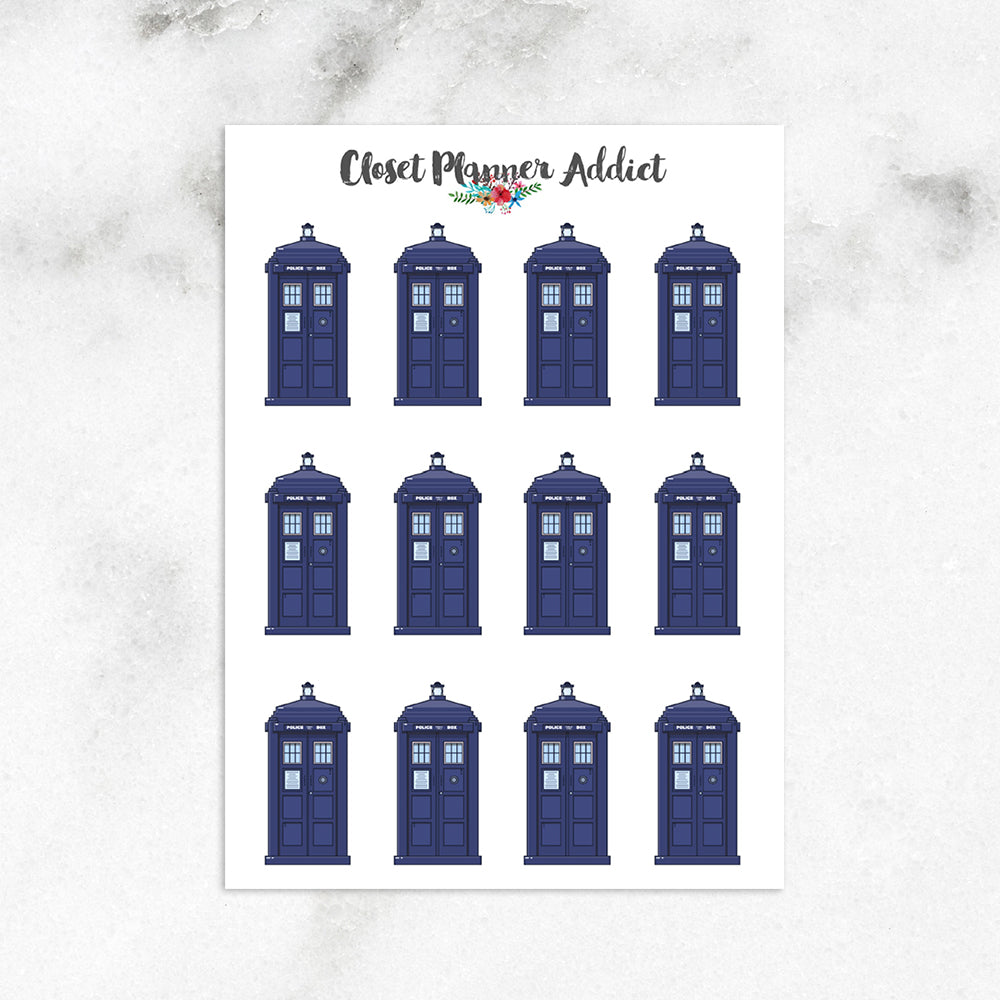 Tardis Planner Stickers | Doctor Who | English Blue Police Box (S-610)