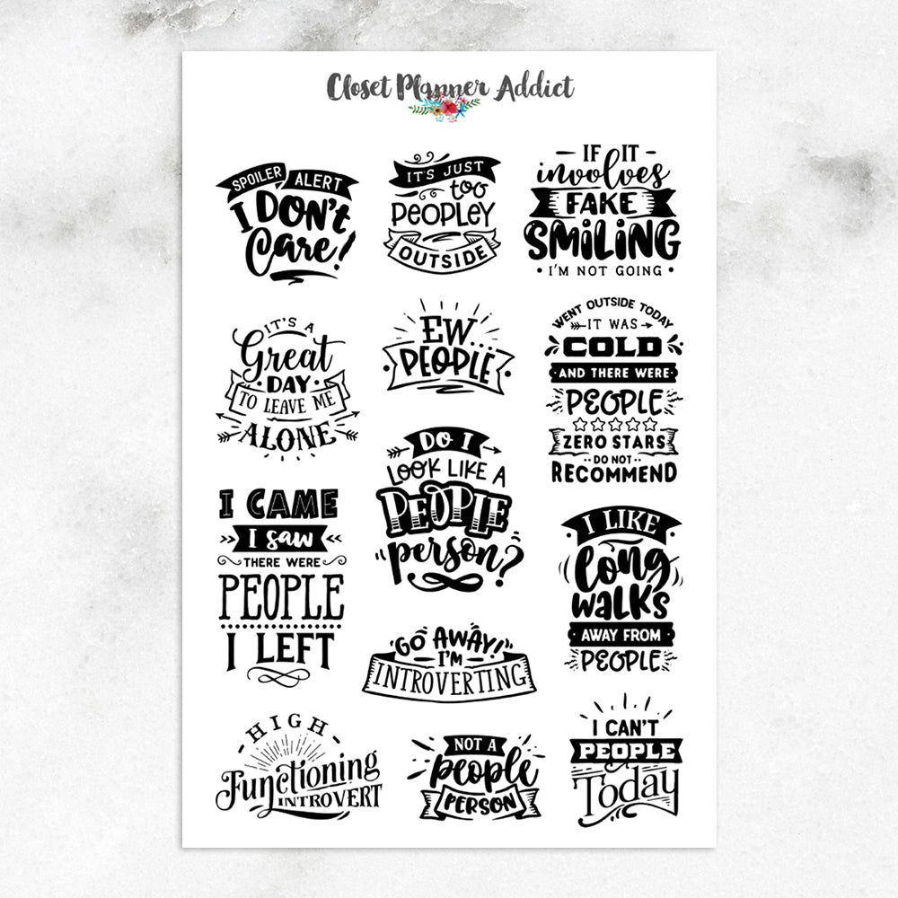 Introvert Quotes Planner Stickers (S-626)