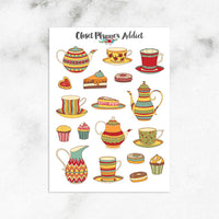 Colourful Teapot and Teacups Planner Stickers (S-646)