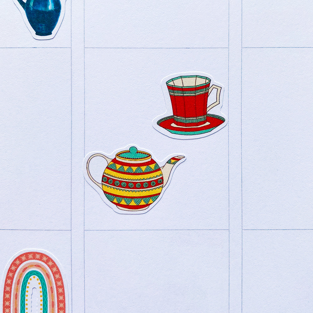 Colourful Teapot and Teacups Planner Stickers by Closet Planner Addict  (S-646)