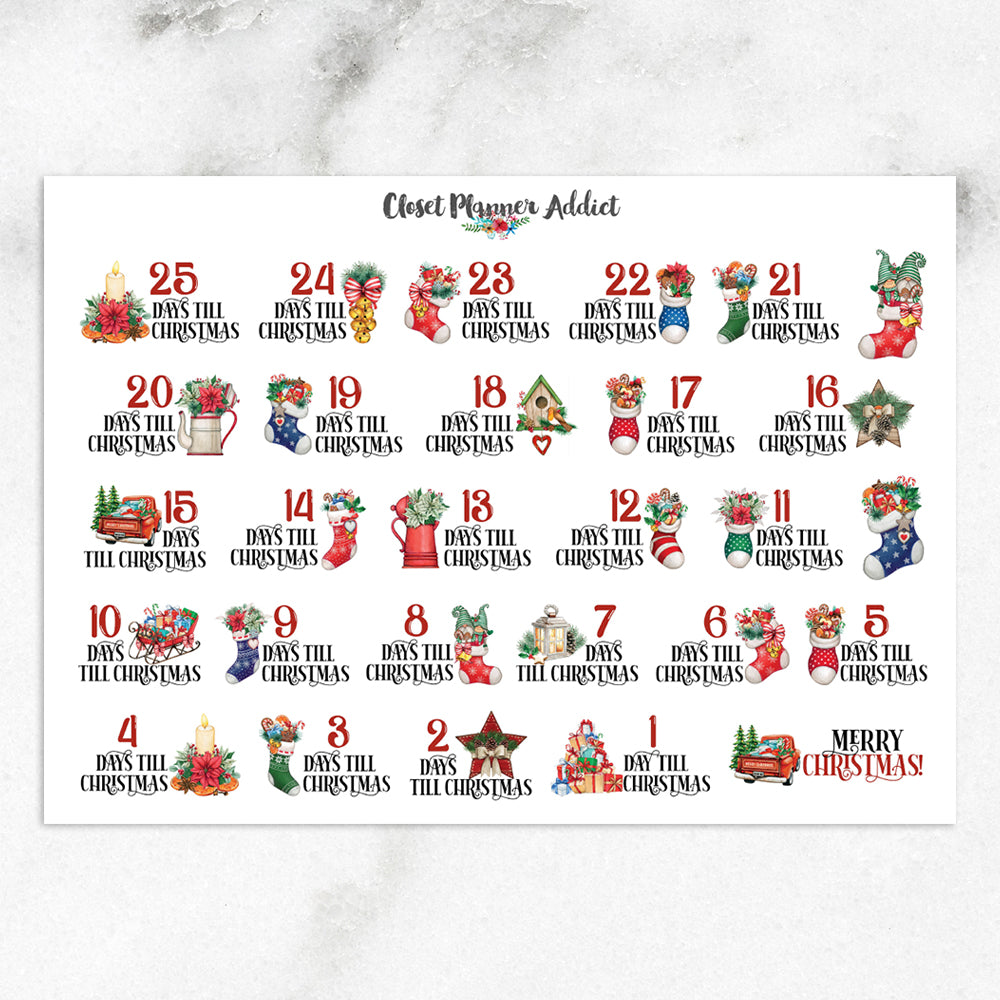 Christmas Countdown Stockings Planner Stickers (S-652)