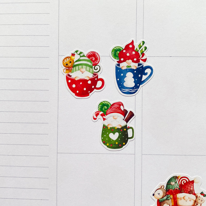 Cute Christmas Gnomes in Mugs Planner Stickers by Closet Planner Addict (S-653)