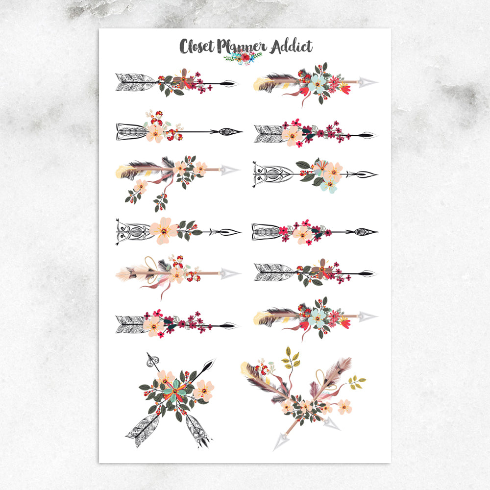 Watercolour Arrows with Flowers Planner Stickers (S-665)