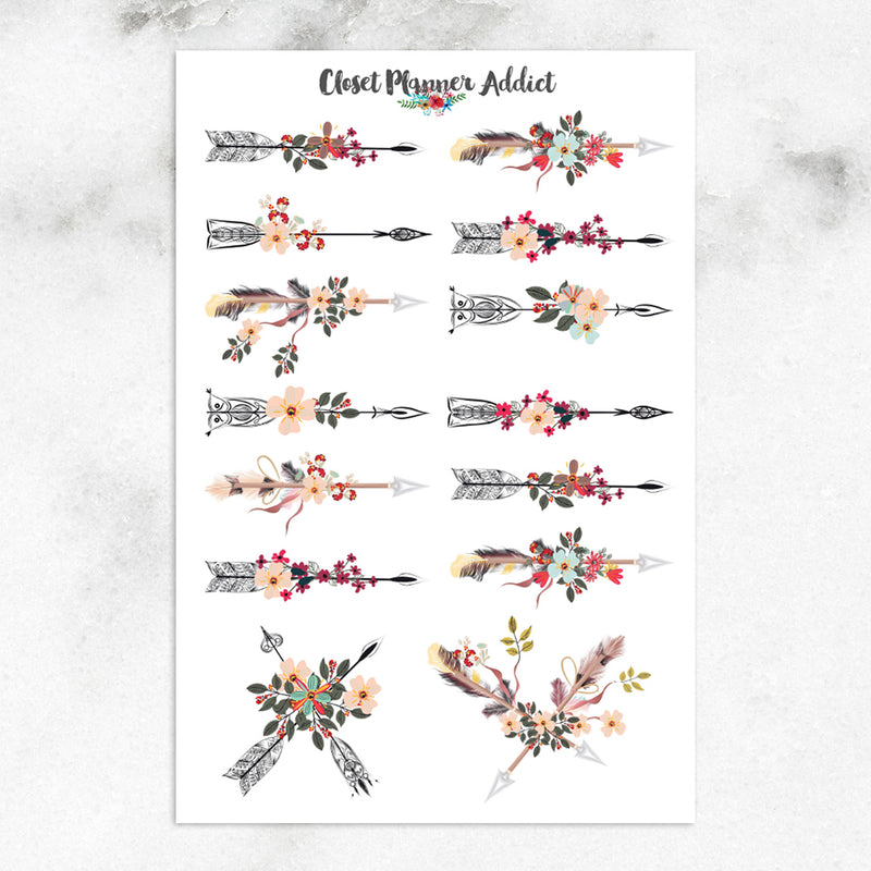 Watercolour Arrows with Flowers Planner Stickers (S-665)