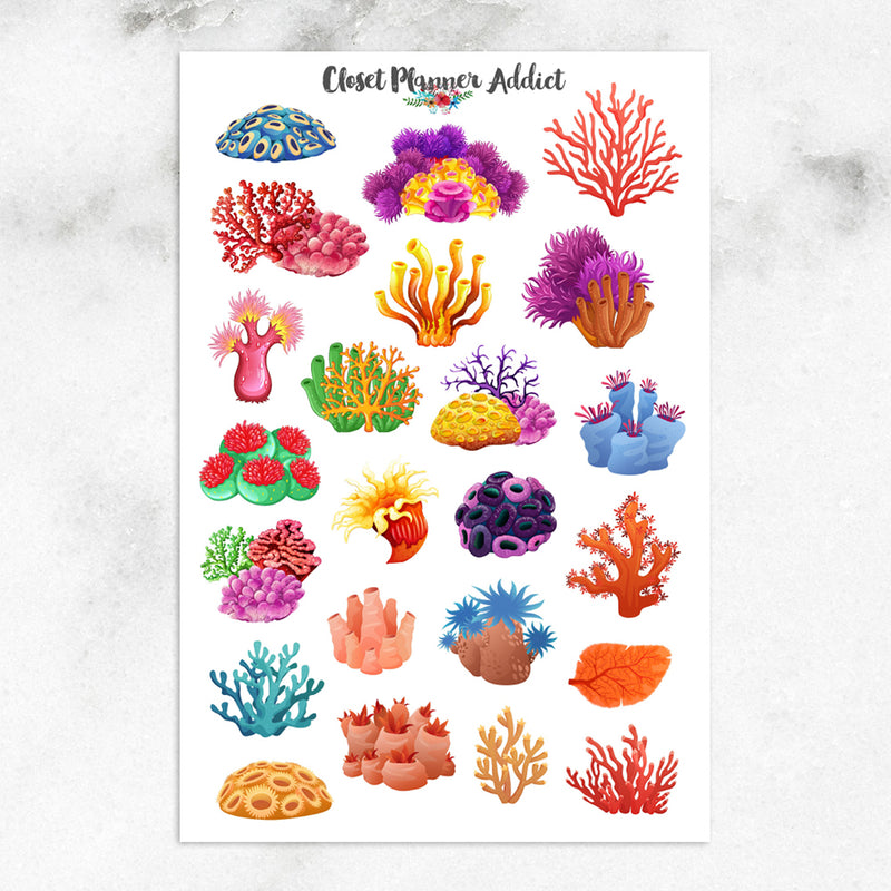 Colourful Sea Corals Planner Stickers | Coral Reef Stickers (S-670)