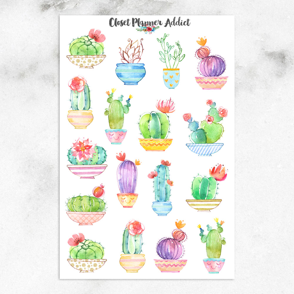 Cute Watercolour Cactus Planner Stickers (MGB-APR17)