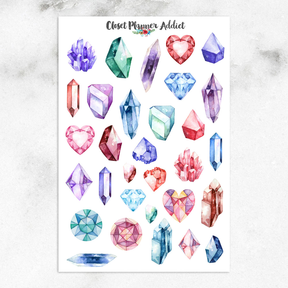 Watercolour Crystals and Gems Planner Stickers (MGB-AUG17)