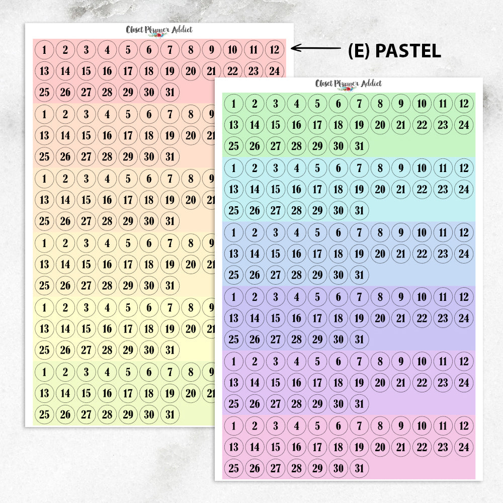 Tiny Dates Numbers Planner Stickers | Days Of The Month (DATE-001)