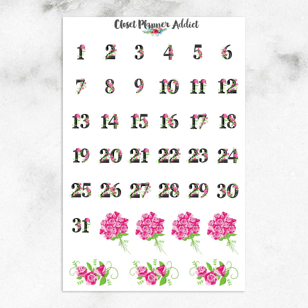 Floral Numbers and Dates Planner Stickers (DATE-002)