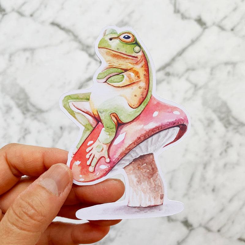 Frog on Mushroom Die Cut Sticker (DC-009)