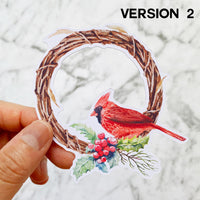 Christmas Finch and Holly Wreath Die Cut Stickers (DC-013)