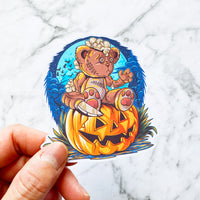 Halloween Teddy Bear and Pumpkin  Die Cut Sticker (DC-024)