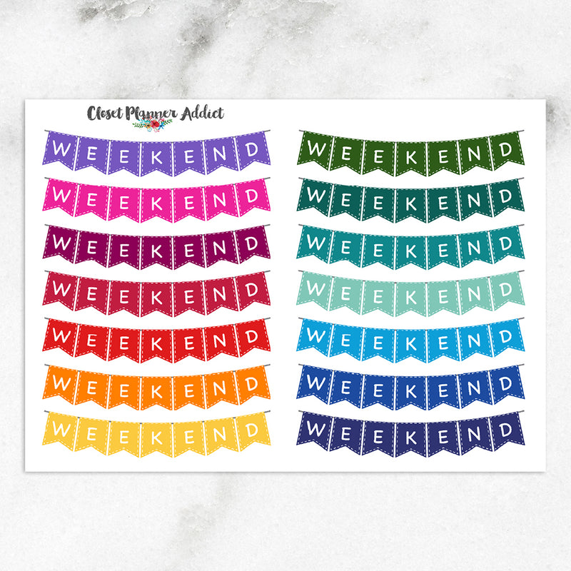 Rainbow Weekend Bunting Planner Stickers (FP-001)