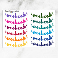 Rainbow Weekend Brush Script Planner Stickers (FP-002)