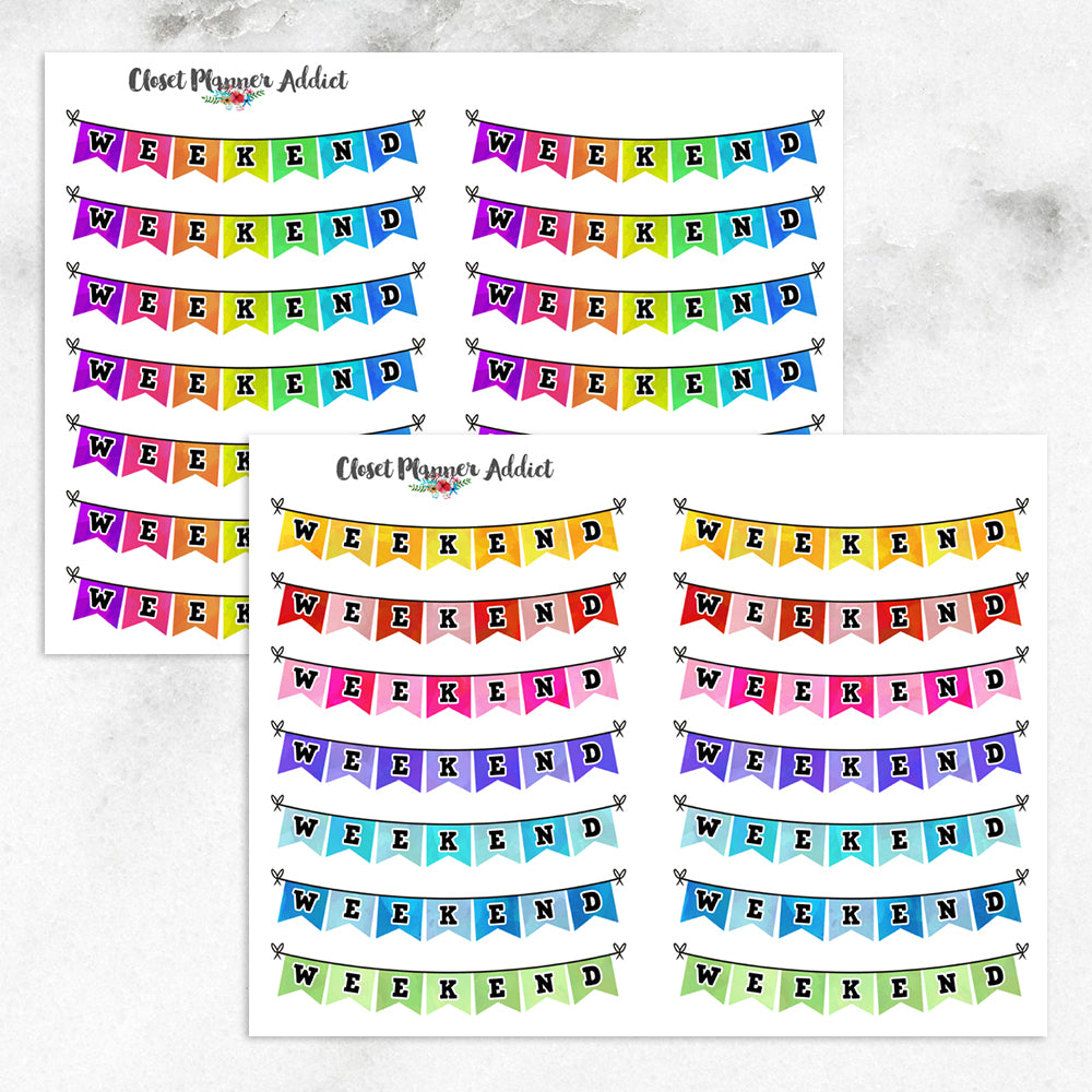 Rainbow Weekend Bunting Planner Stickers (FP-015)