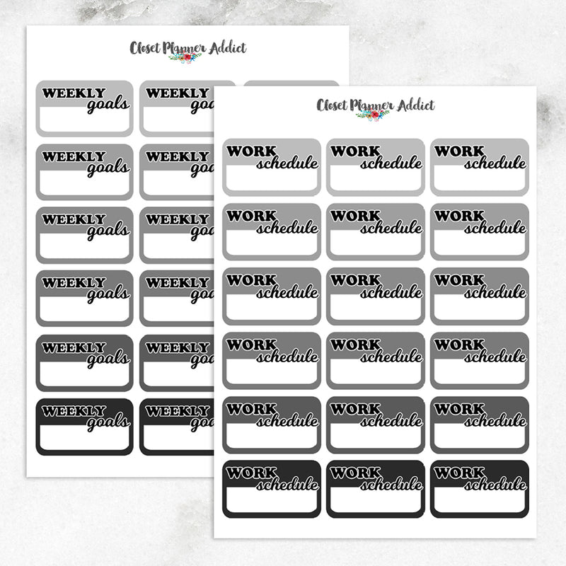 Monochromatic Planner Labels and Half Box Stickers (FP-017)