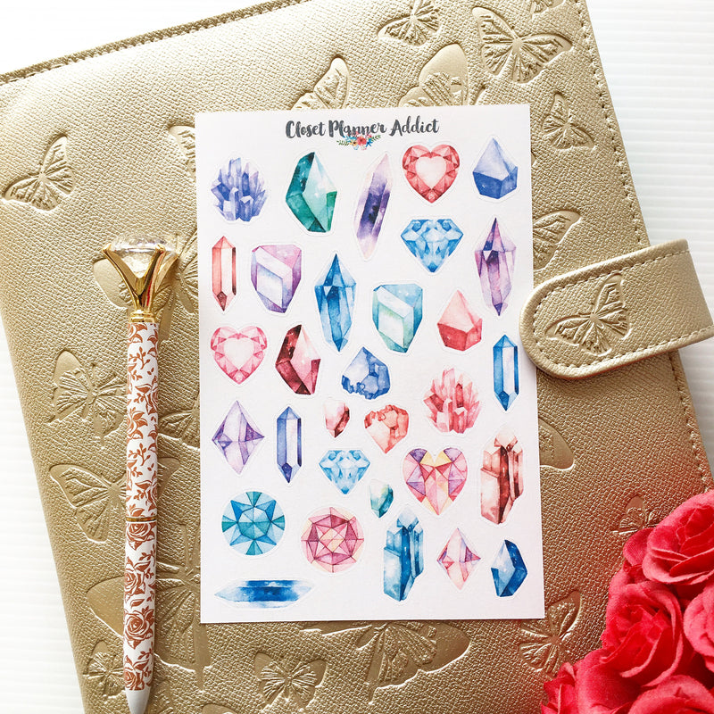 Watercolour Crystals and Gems Planner Stickers (MGB-AUG17)
