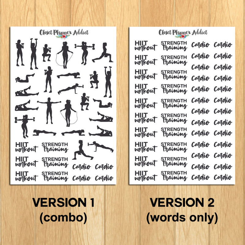 Workout Exercise and Fitness Planner Stickers (S-322)