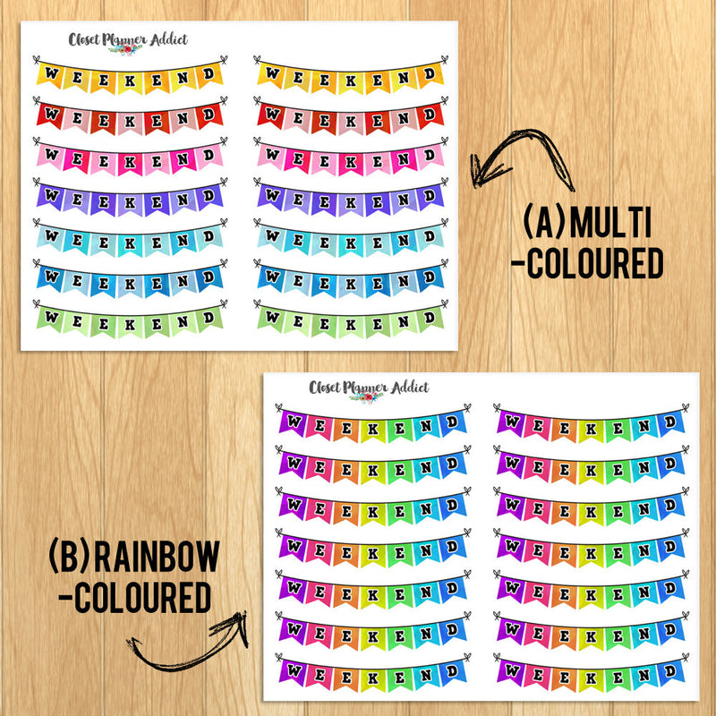 Rainbow Weekend Bunting Planner Stickers (FP-015)