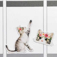 Watercolour Cats and Flowers Planner Stickers (S-334)