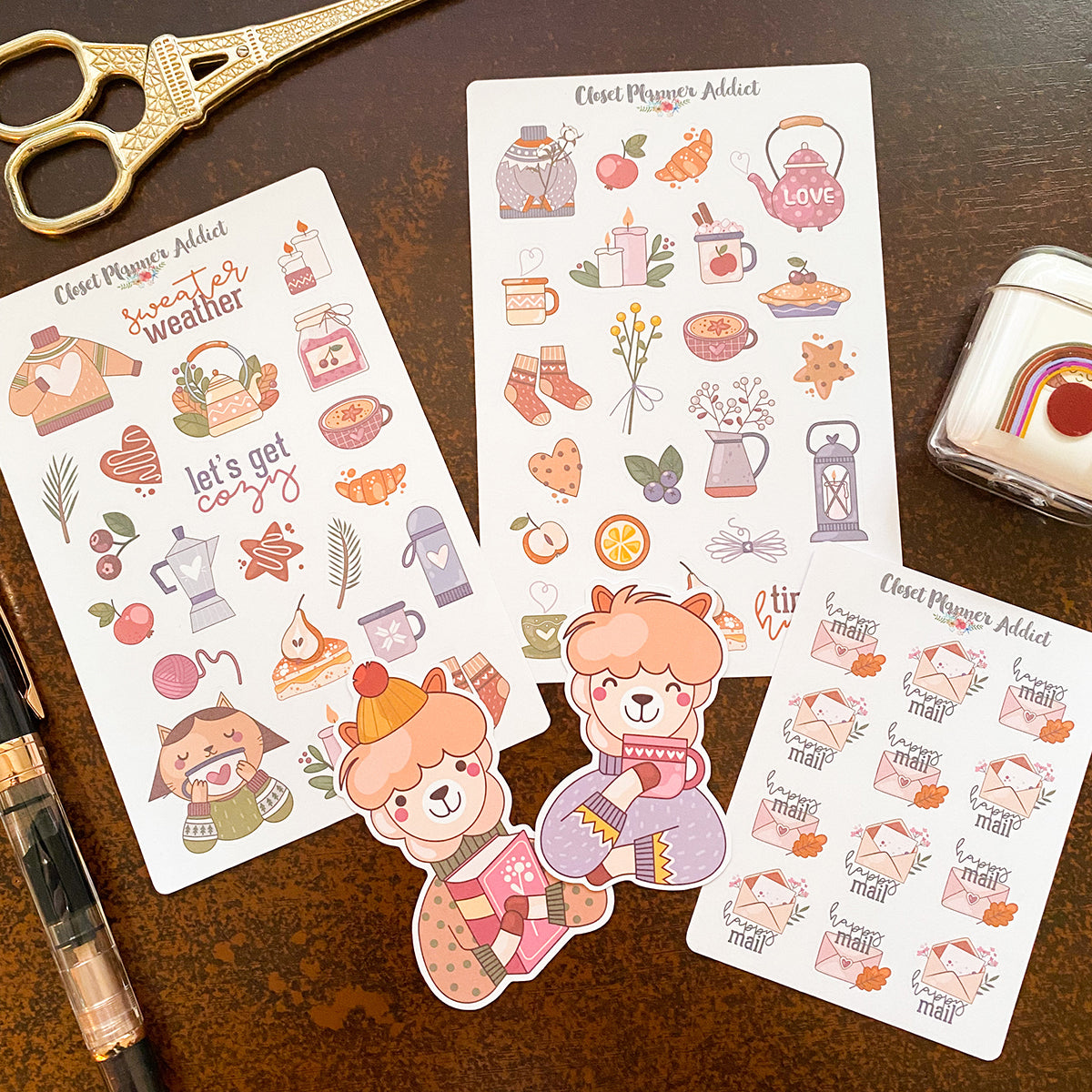 Cozy Girl Collection Sticker Set - 2 Bögen Mit Gemütlichen Motiven Für Journal, Planer & Bullet Journal (Herbst, Winter, Pullover)