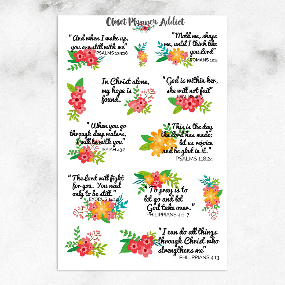 Christian Bible Verses Scriptures Planner Stickers Floral Stickers  Christian Stickers Bible Verses Scripture Stickers MS-012 