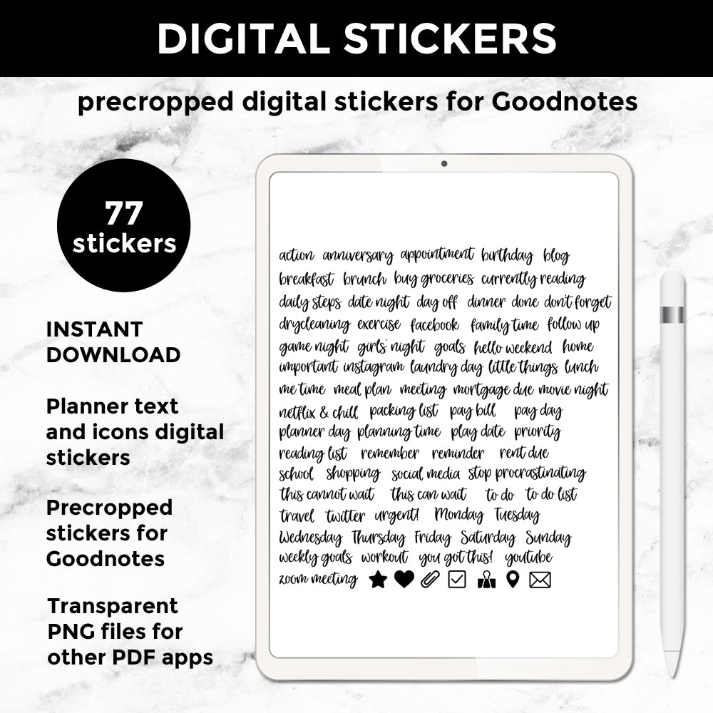 Useful Planner Words Digital Planner Stickers | Instant Download | DIGITAL STICKERS (DIGI-005)